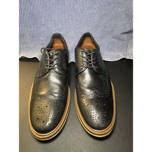 Section X Trevor Black Leather Wingtip Dress Shoes Tie Oxfords Wood Soles 10.5